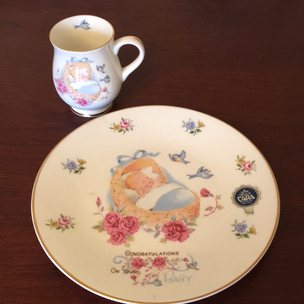 Royal Tara Fine China Baby boy plate and cup.